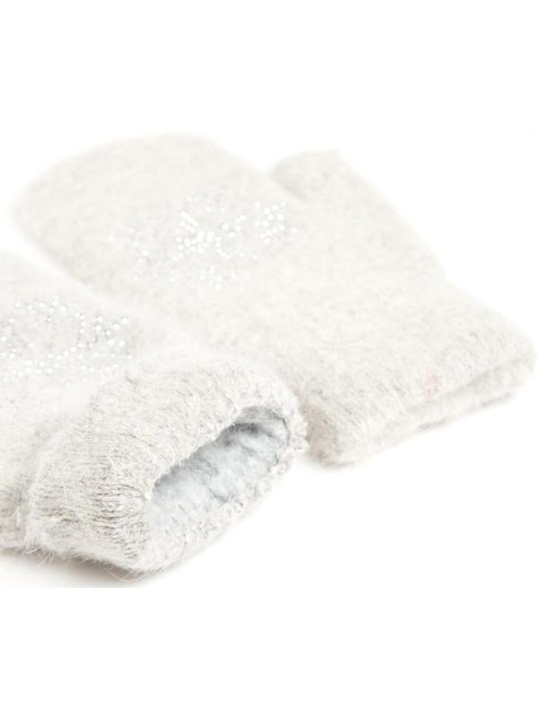 Варежки женские MINAKU однотонные со стразами, р-р 23 см, цв.светло-серый