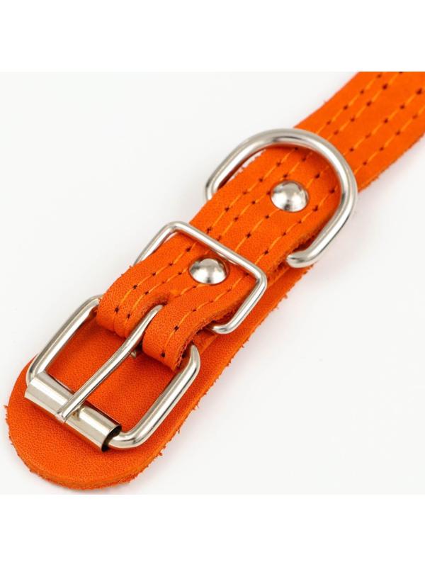 Ошейник кожаный  с язычком прошитый, 2 х 40 см, ОШ 25-35 см , рыжий