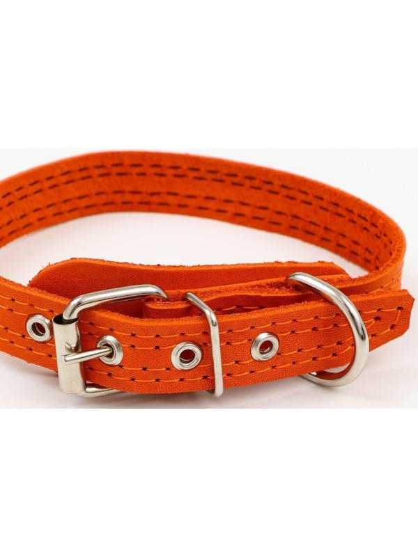 Ошейник кожаный  с язычком прошитый, 2 х 40 см, ОШ 25-35 см , рыжий