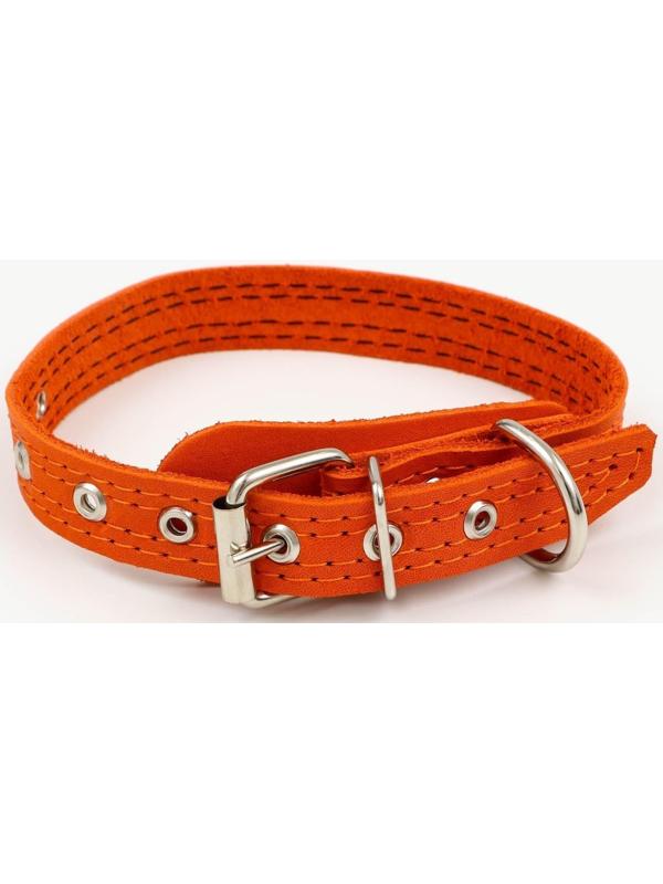 Ошейник кожаный  с язычком прошитый, 2 х 40 см, ОШ 25-35 см , рыжий