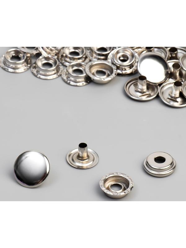 Кнопка установочная, Омега, железная, d = 15 мм, цвет серебряный