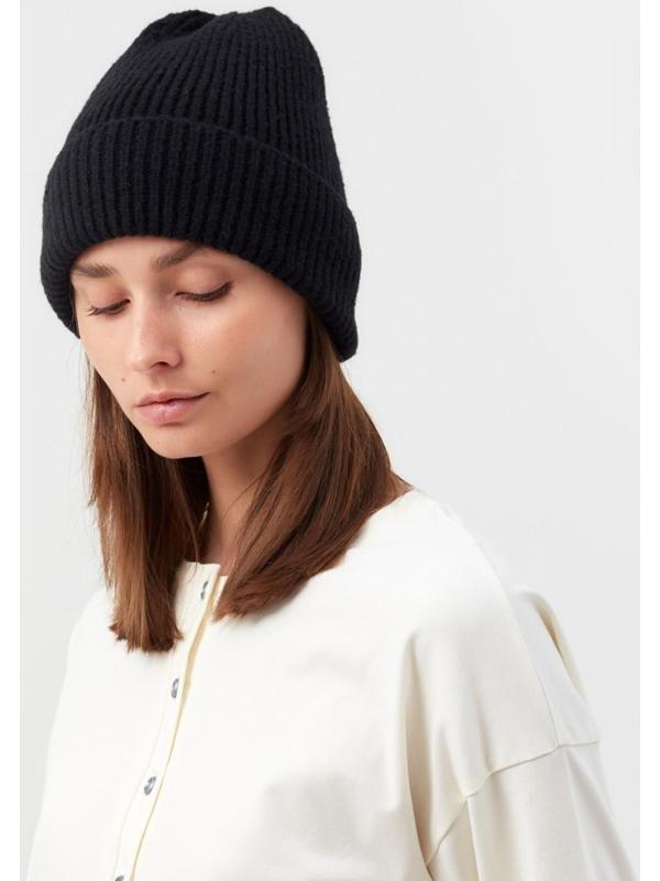 Шапка женская MINAKU с отворотом, размер 54-56, цвет чёрный