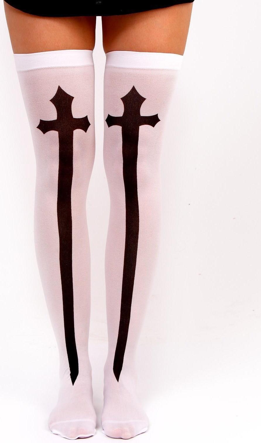 Карнавальный аксессуар- чулки «Монашка», цвет белый