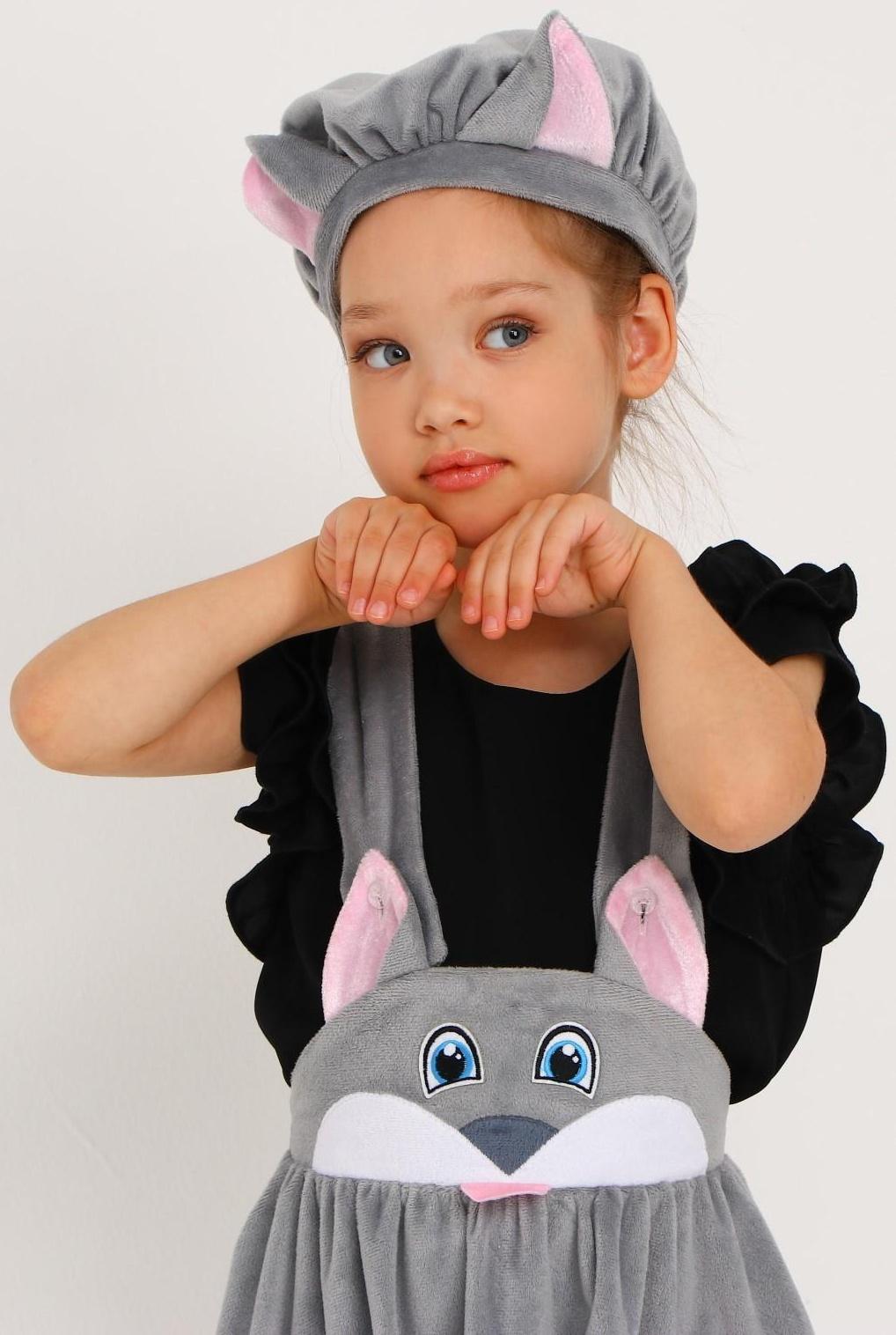 Карнавальный костюм «Кошечка серая с мордочкой», плюш, р. 32, рост 122 см