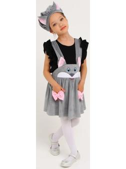 Карнавальный костюм «Кошечка серая с мордочкой», плюш, р. 32, рост 122 см