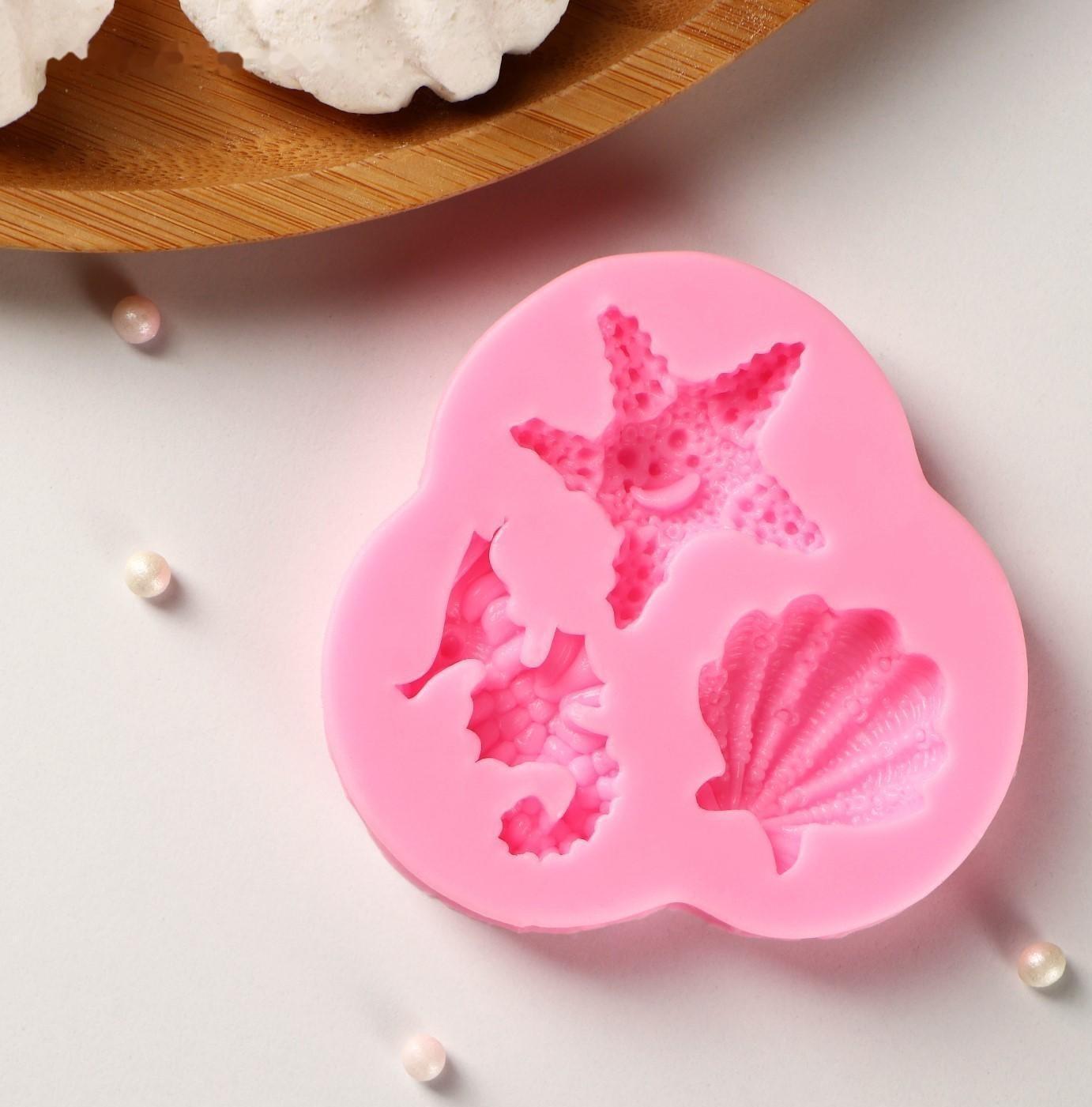 Силиконовый молд «Океан», 8×7,5×1 см, цвет розовый