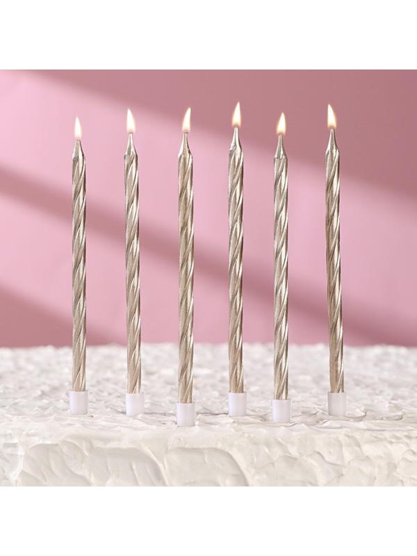 Свечи в торт витые с подставкой, 6 шт, 14 см, шампань