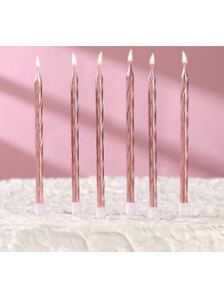 Свечи в торт витые с подставкой, 6 шт, 14 см, розовый блик