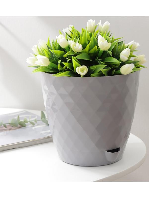 Горшок для цветов с прикорневым поливом «Румба», 3 л, цвет серый