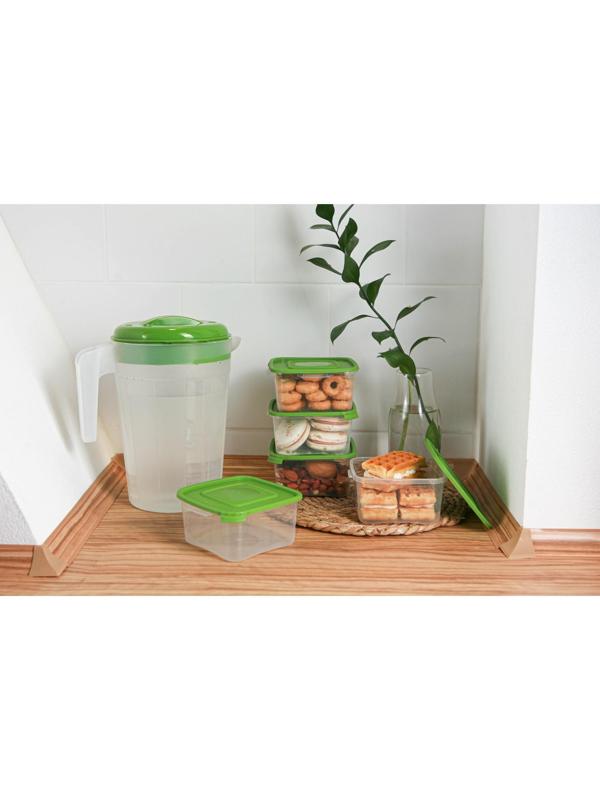 Набор контейнеров пищевых RICCO, 5 шт, 460 мл, 11×11×11 см, квадратные, цвет зелёный