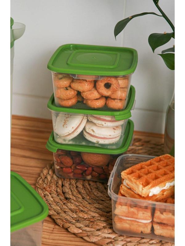 Набор контейнеров пищевых RICCO, 5 шт, 460 мл, 11×11×11 см, квадратные, цвет зелёный