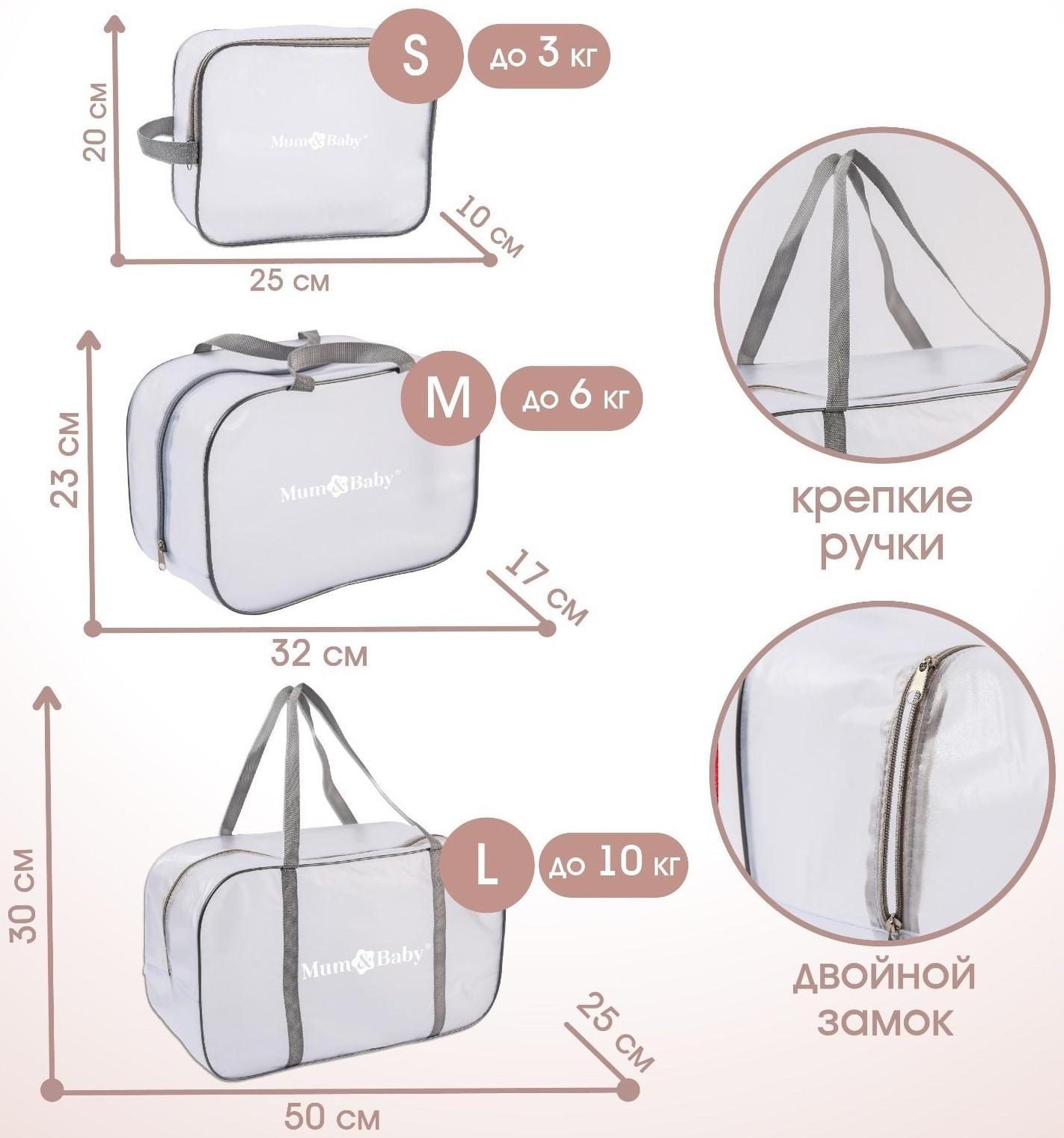 Набор сумок для роддома, комплект 3 в 1 №1, ПВХ «Речной песок». цвет серый