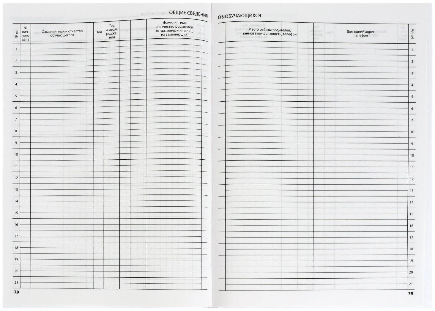 Классный журнал для 5-11 классов А4, 96 листов, твёрдая обложка, белый блок