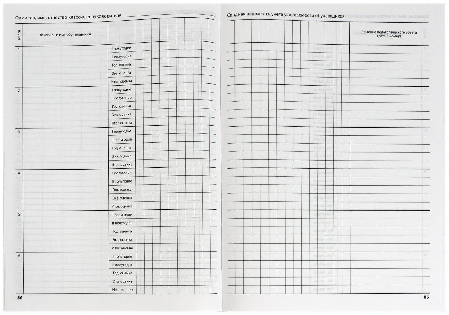 Классный журнал для 5-11 классов А4, 96 листов, твёрдая обложка, белый блок