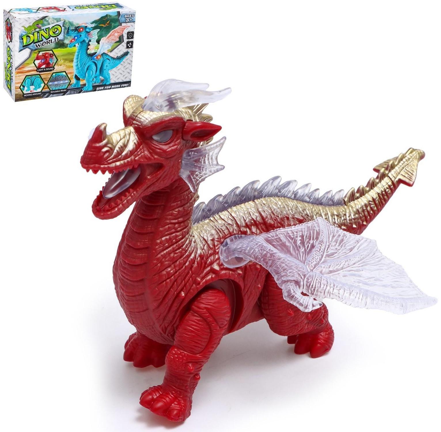 Динозавр «Дракон», работает от батареек, световые и звуковые эффекты, цвет красный