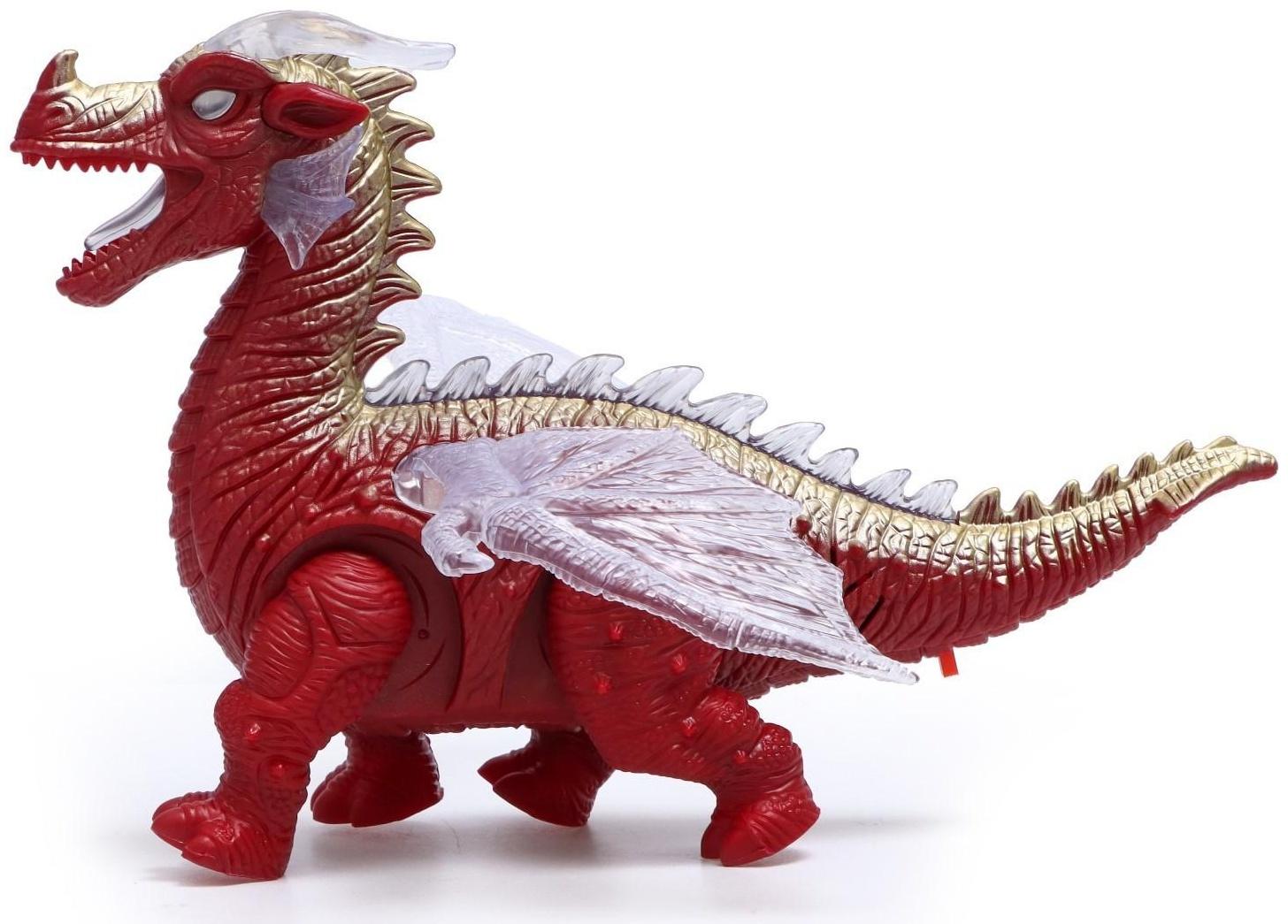 Динозавр «Дракон», работает от батареек, световые и звуковые эффекты, цвет красный