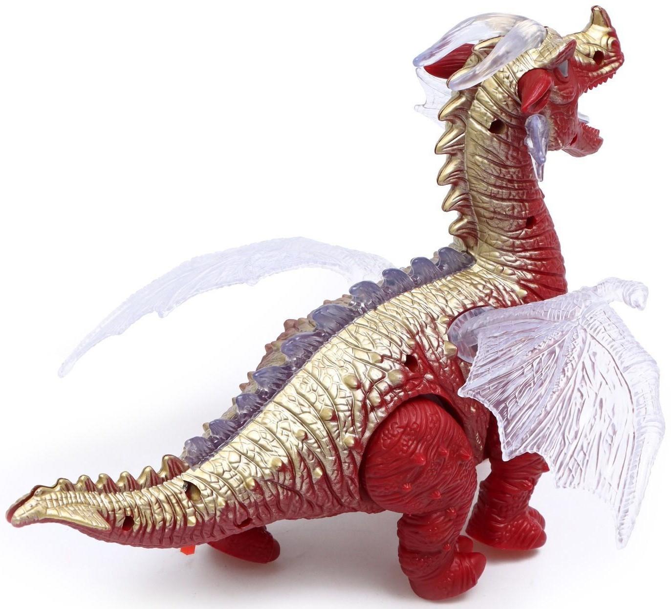 Динозавр «Дракон», работает от батареек, световые и звуковые эффекты, цвет красный