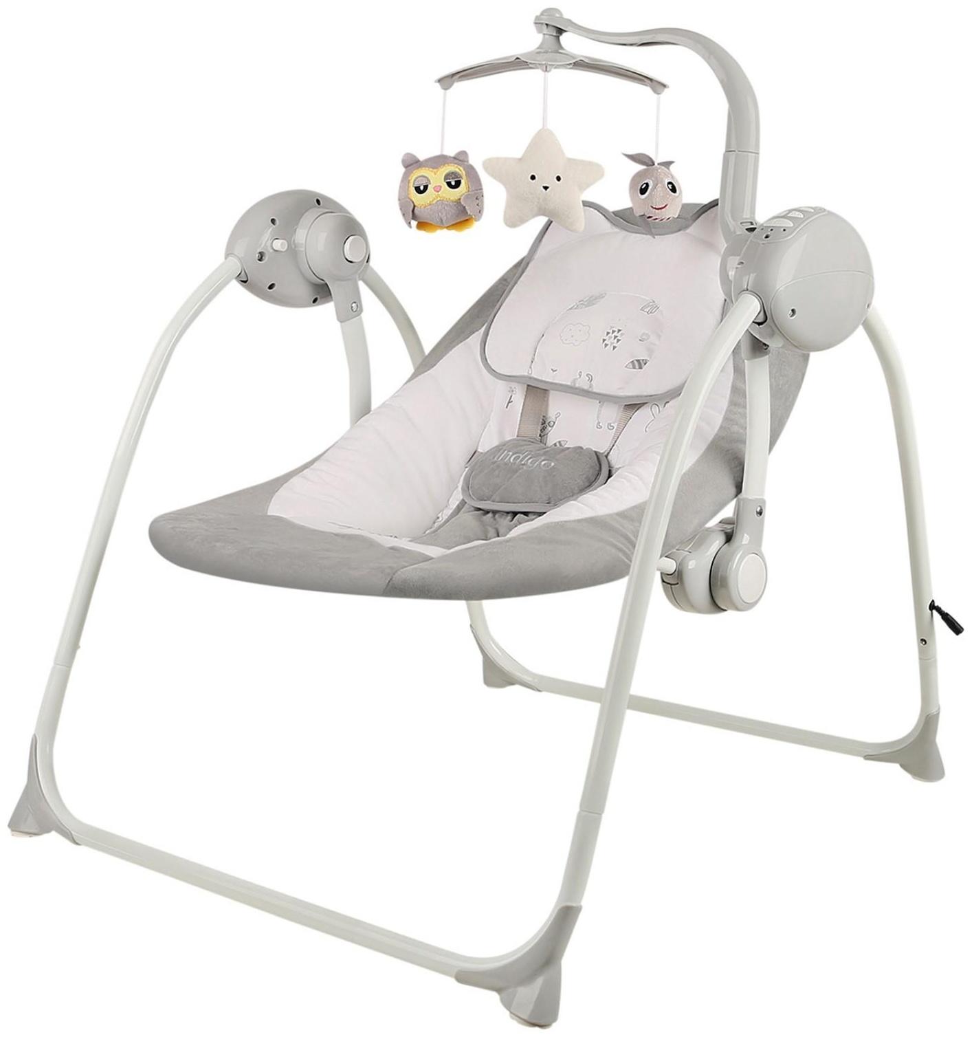 Электронные качели STAR, серый, с адаптером, п/у, 12мелодий., 5 скоростей, москитка