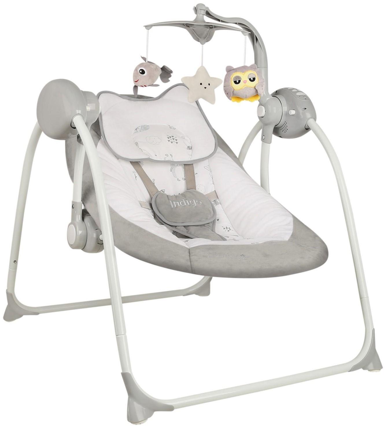 Электронные качели STAR, серый, с адаптером, п/у, 12мелодий., 5 скоростей, москитка