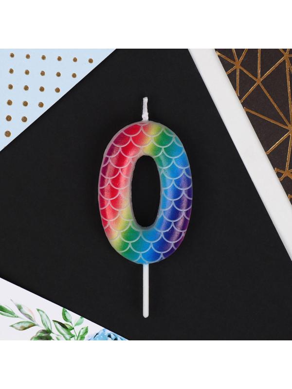 Свеча в торт цифра «0», разноцветная