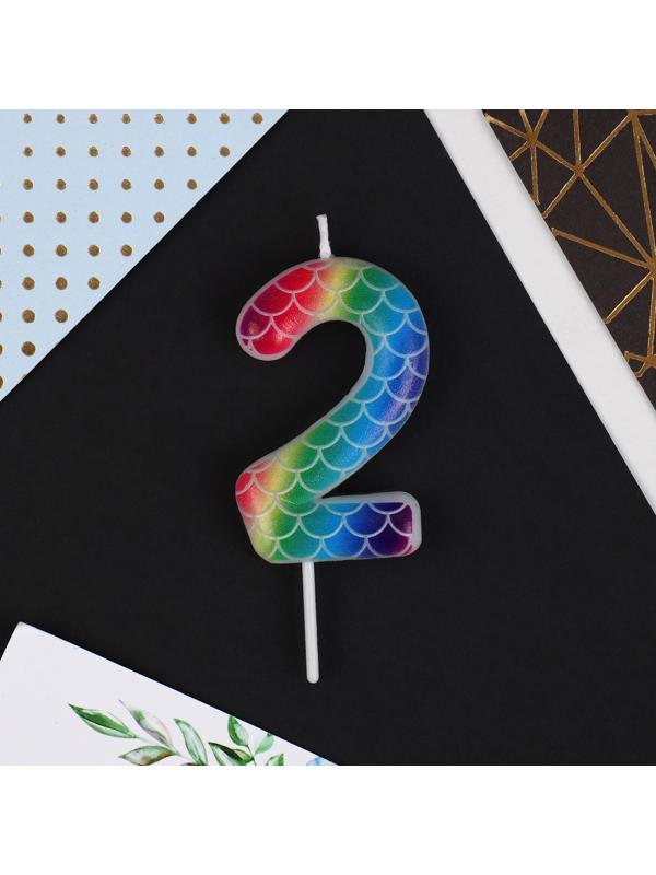 Свеча в торт цифра «2», разноцветная