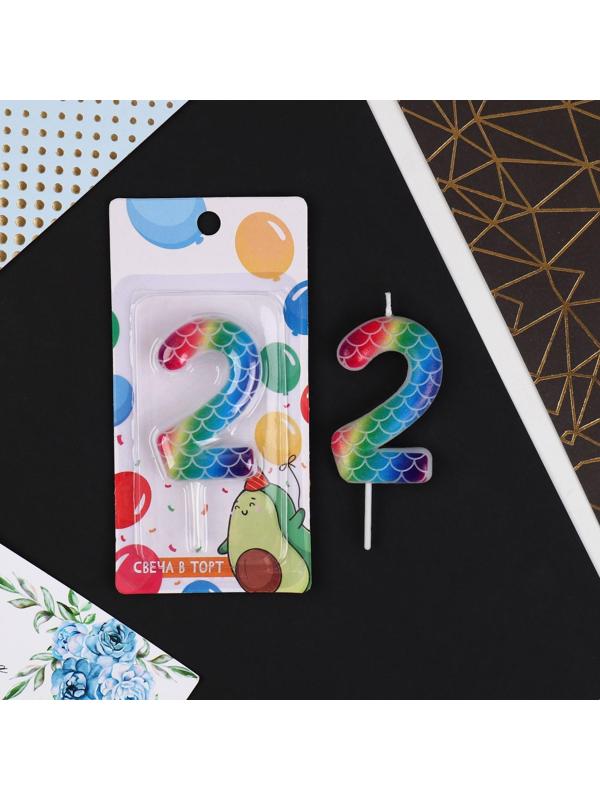 Свеча в торт цифра «2», разноцветная
