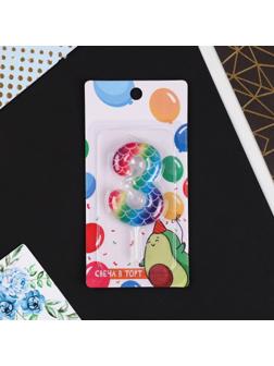 Свеча в торт цифра «3», разноцветная