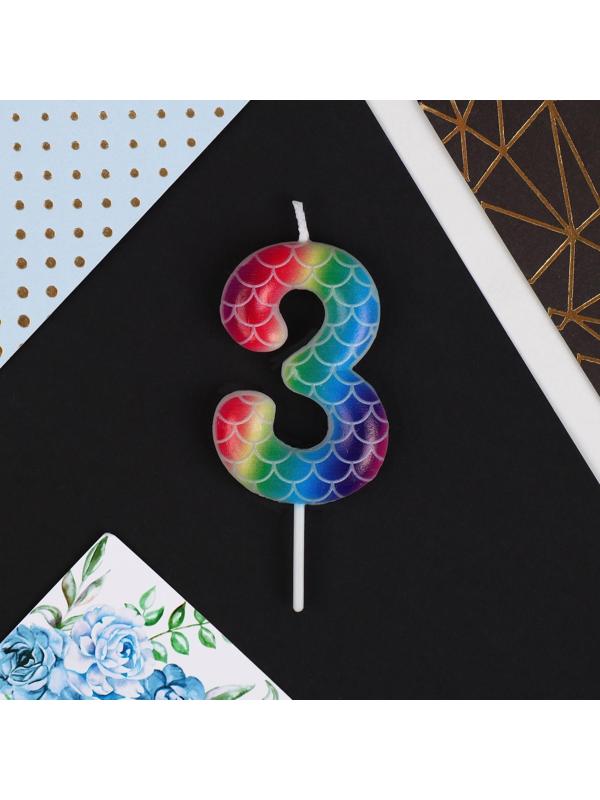 Свеча в торт цифра «3», разноцветная