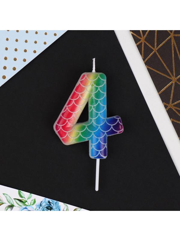 Свеча в торт цифра «4», разноцветная