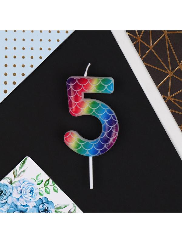 Свеча в торт цифра «5», разноцветная