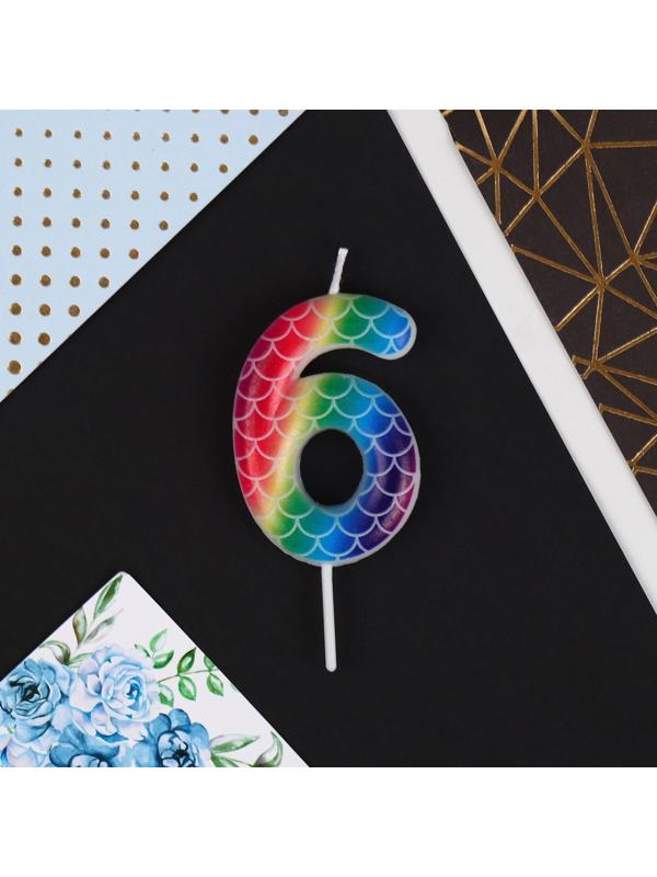 Свеча в торт цифра «6», разноцветная