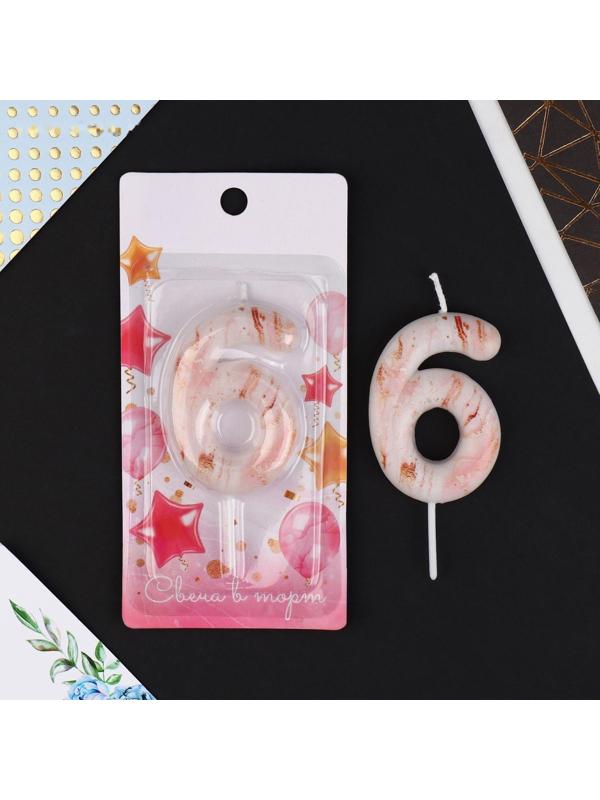 Свеча-цифра в торт «6», мрамор