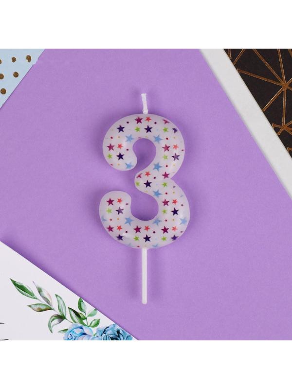 Свеча в торт цифра «3», звёздочки