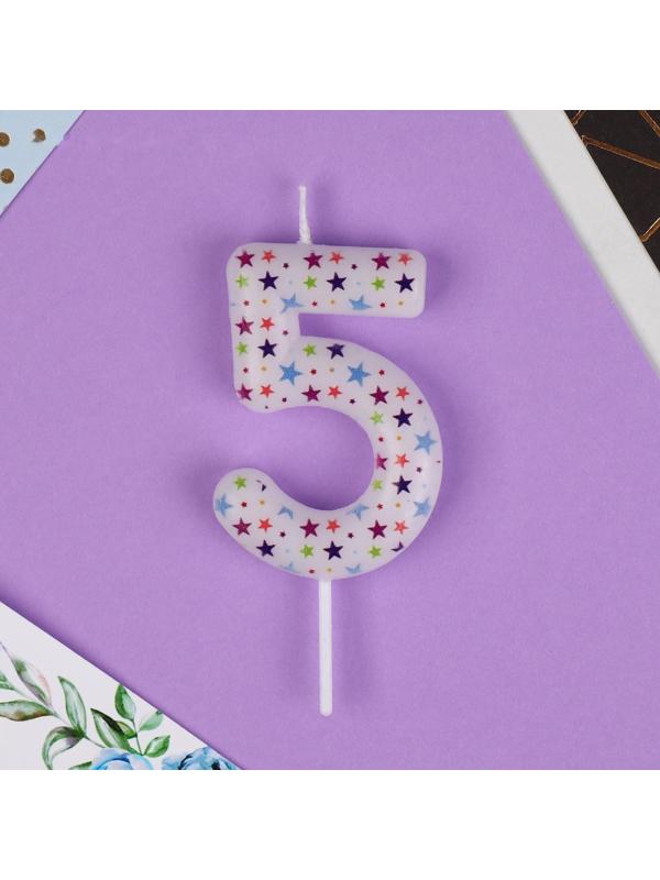Свеча в торт цифра «5», звёздочки