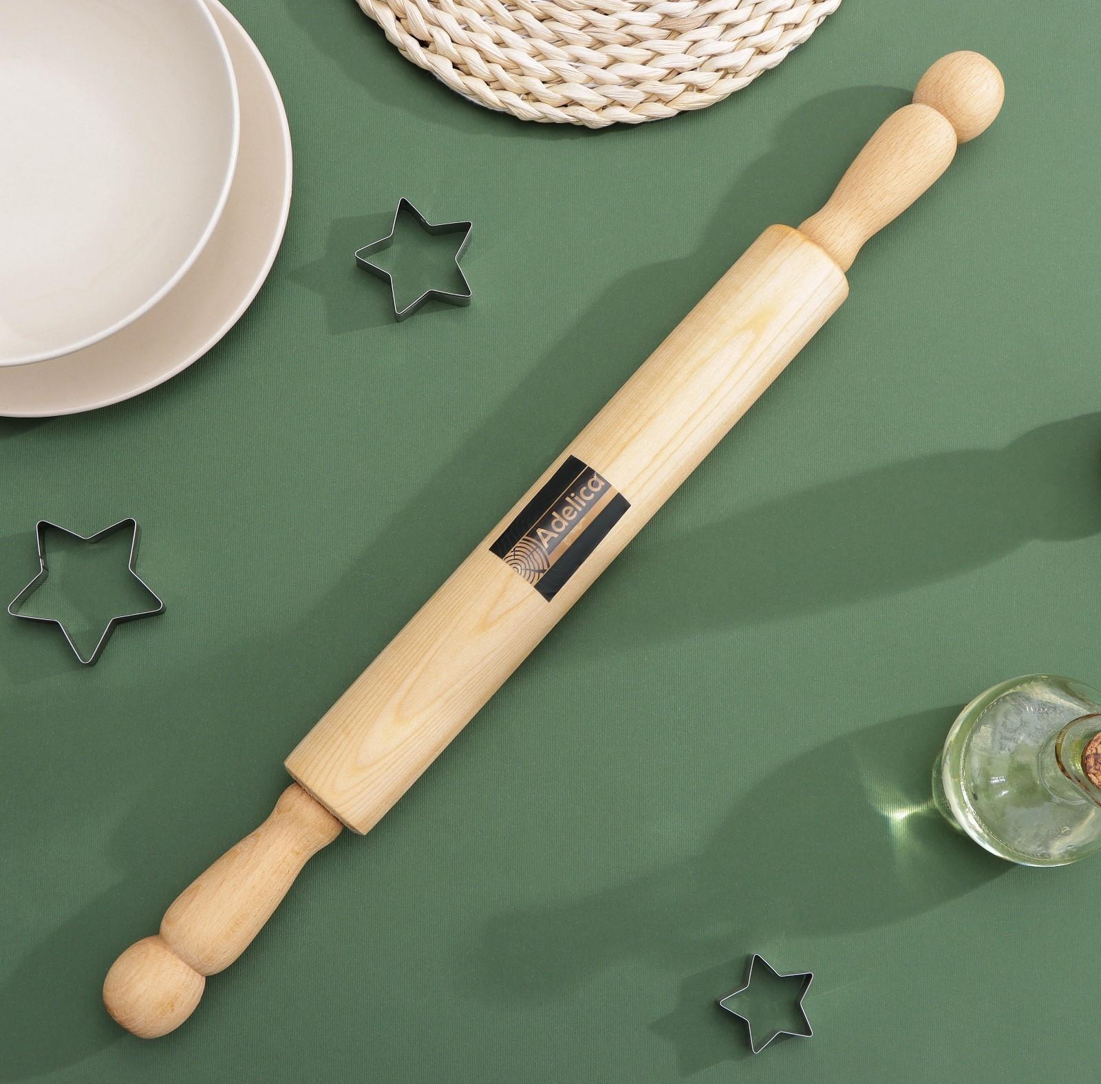 Скалка с вращающимися ручками, 50×4,2 см, бук