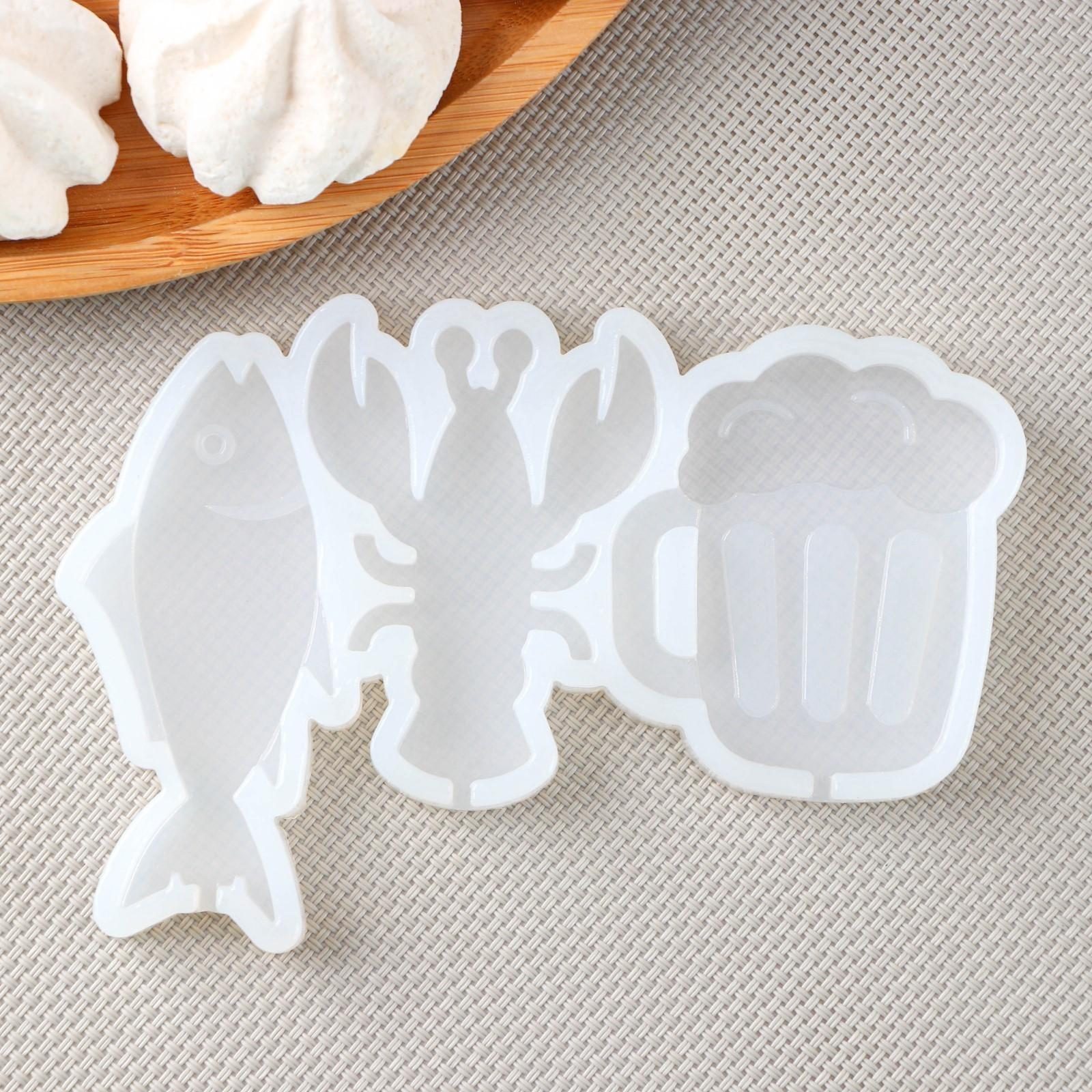 Силиконовая форма «Пивной набор», 13,5×8,5×0,9 см, рыба 7,5×3 см, кружка 6×5 см, рак 6,5×5 см, цвет прозрачный