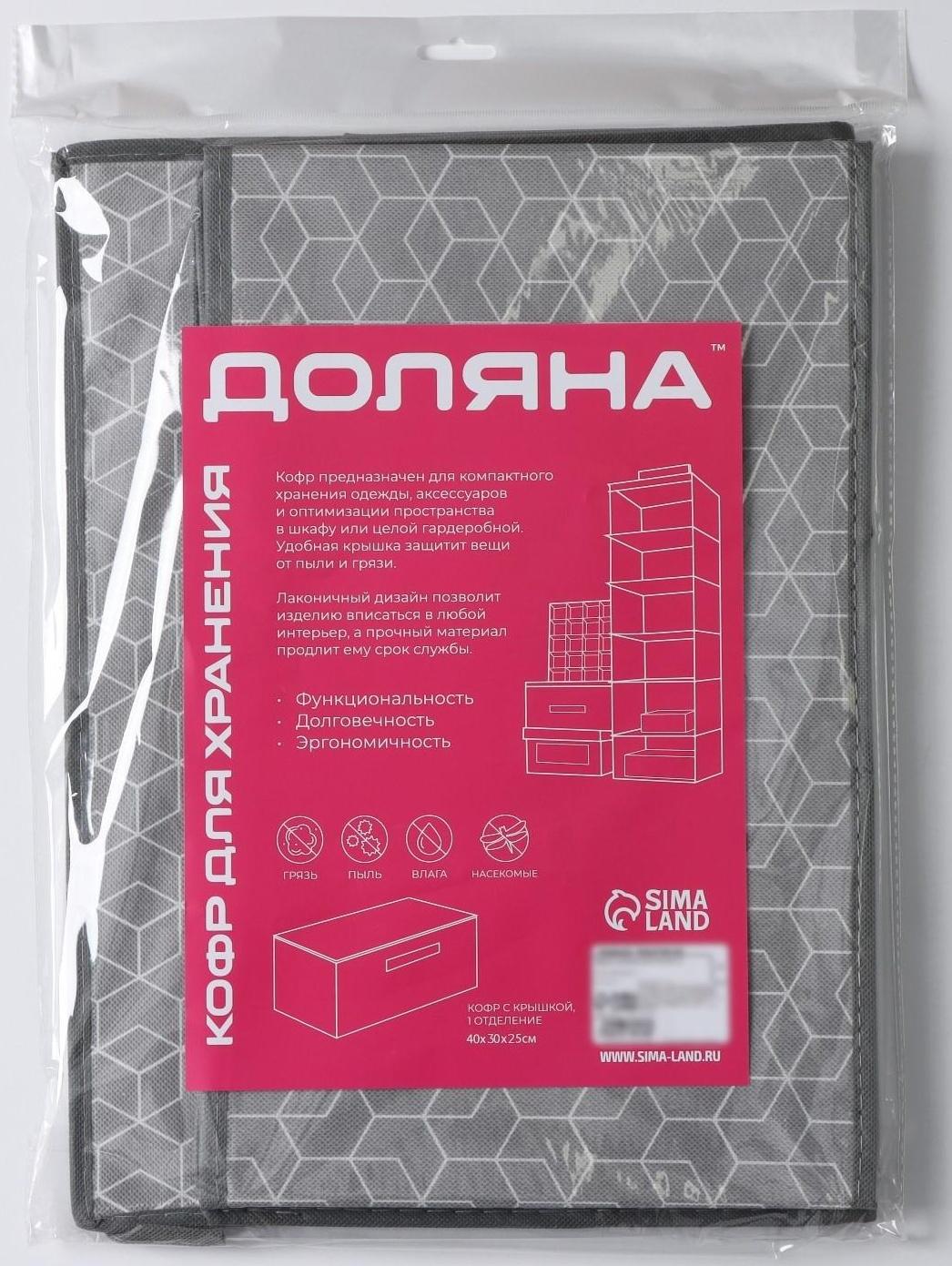 Короб стеллажный для хранения с крышкой Доляна «Фора», 40×30×25 см, цвет серый