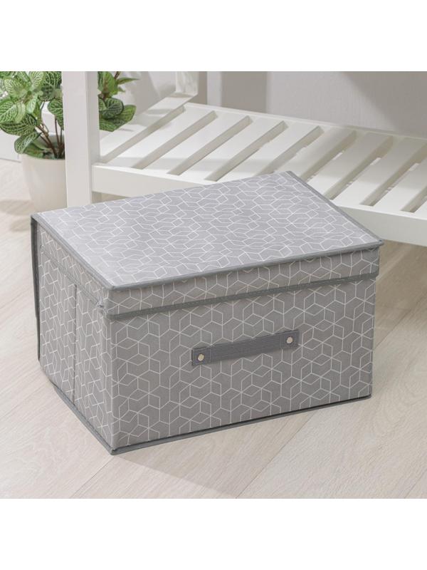 Короб стеллажный для хранения с крышкой Доляна «Фора», 40×30×25 см, цвет серый