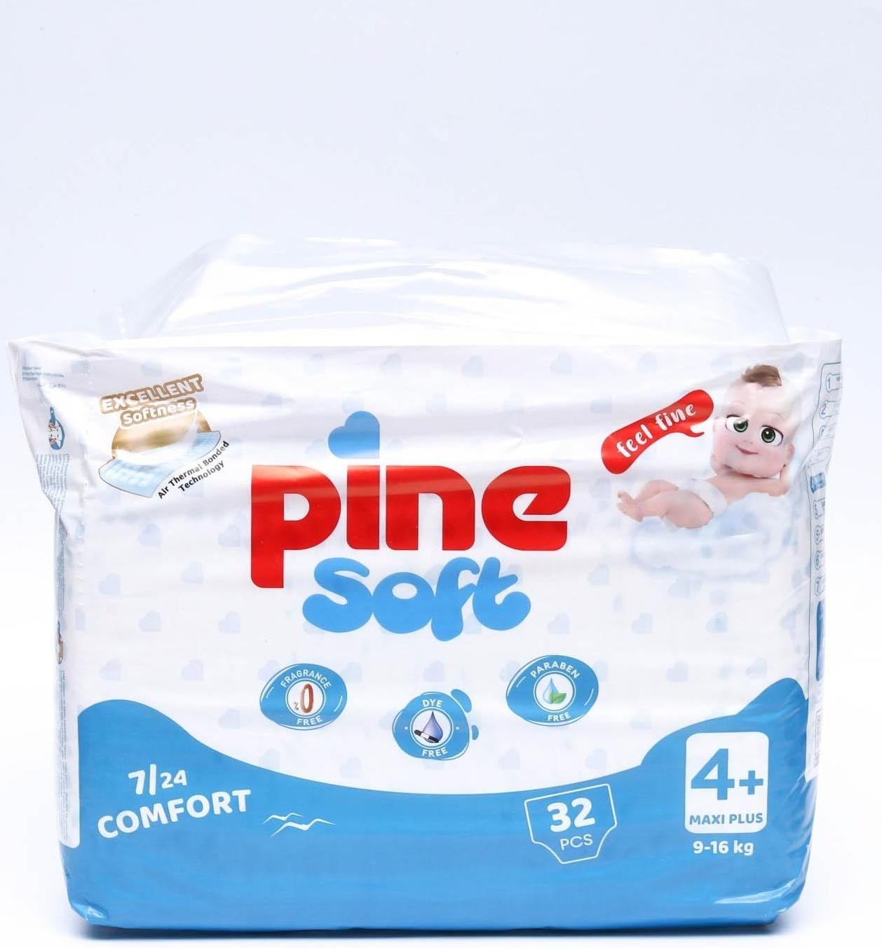 Подгузники детские Pine Soft 4+ Maxi Plus (9-16 kg), 32 шт