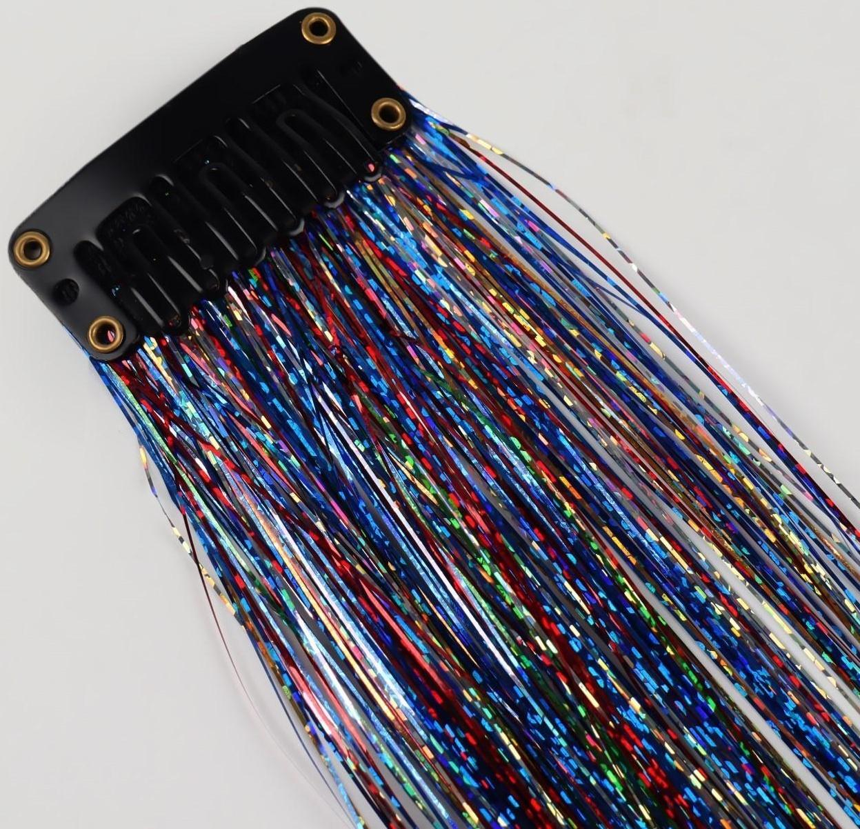 Прядь для волос, дождик, на заколке, 50 см, разноцветная