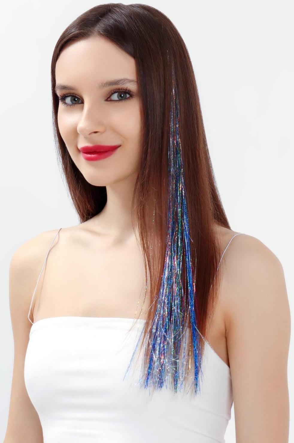 Прядь для волос, дождик, на заколке, 50 см, разноцветная