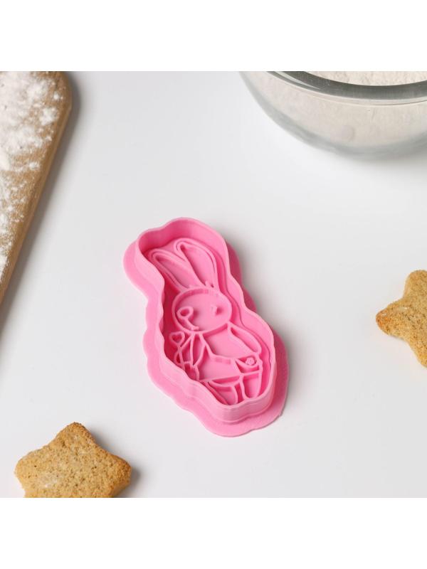Форма для печенья «Зайка с леденцом», штамп, вырубка, цвет розовый
