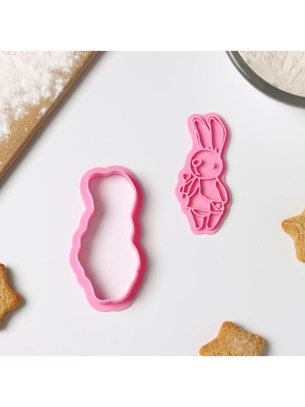 Форма для печенья «Зайка с леденцом», штамп, вырубка, цвет розовый