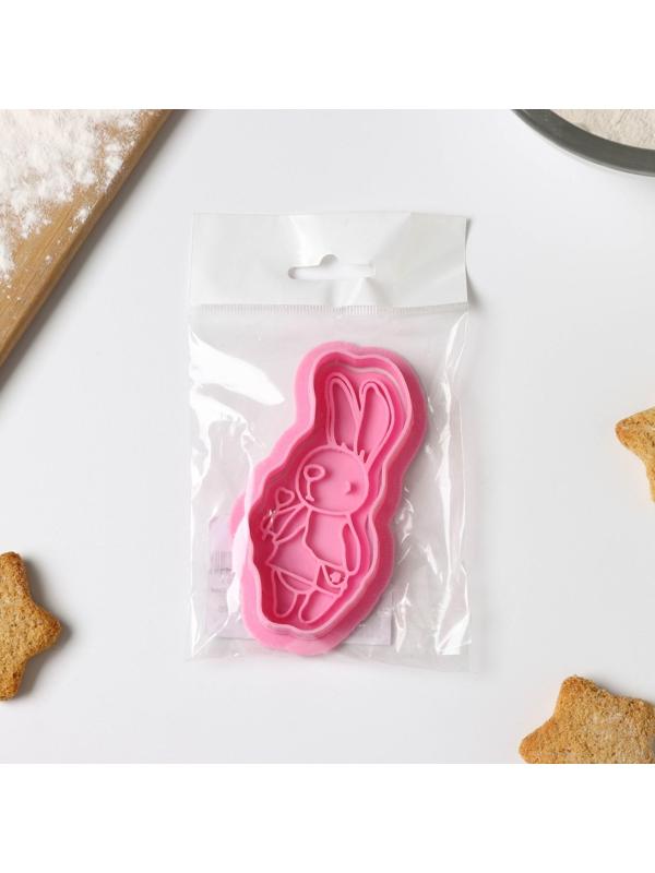 Форма для печенья «Зайка с леденцом», штамп, вырубка, цвет розовый