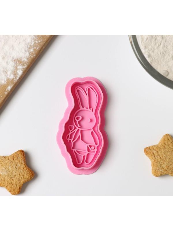 Форма для печенья «Зайка с леденцом», штамп, вырубка, цвет розовый