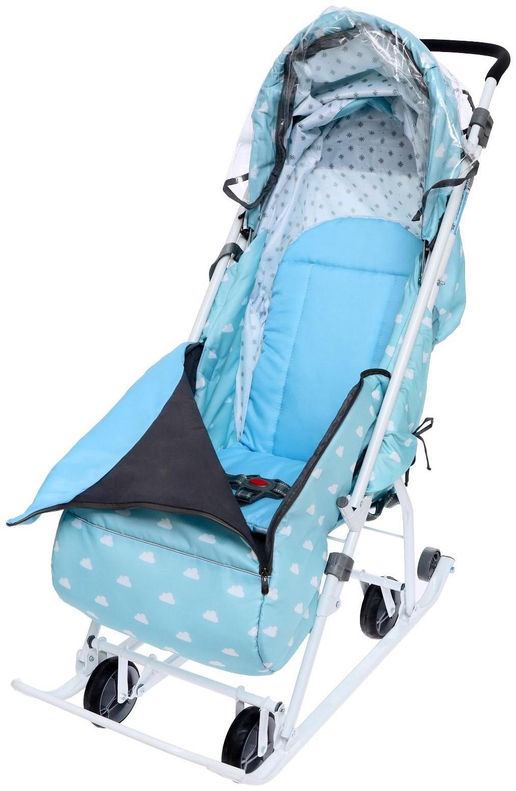 Санки-коляска «Наши детки 3-1К», принт с облачками, цвет голубой