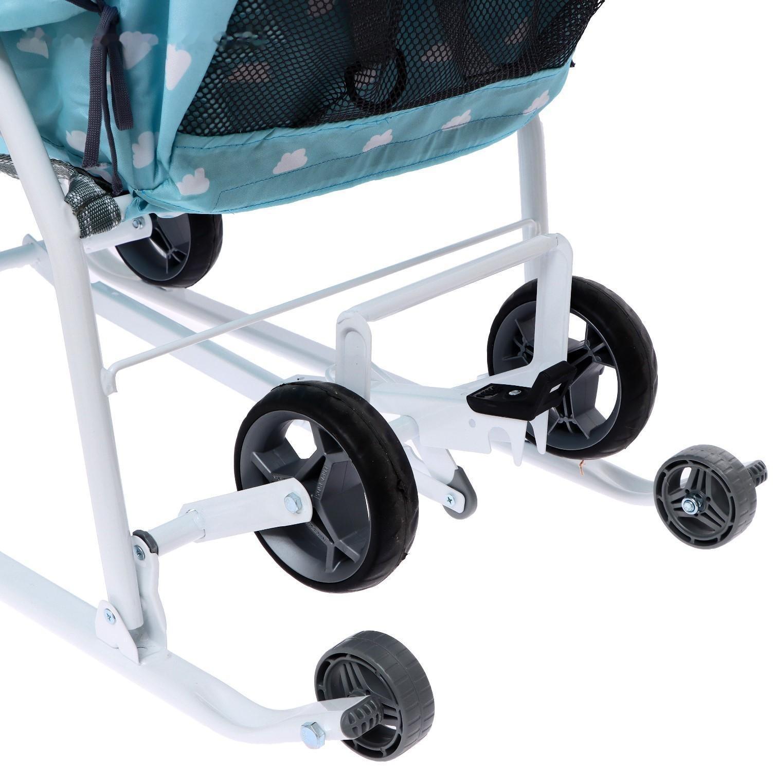 Санки-коляска «Наши детки 3-1К», принт с облачками, цвет голубой