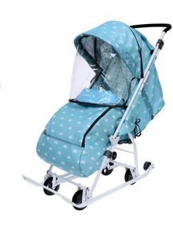 Санки-коляска «Наши детки 3-1К», принт с облачками, цвет голубой