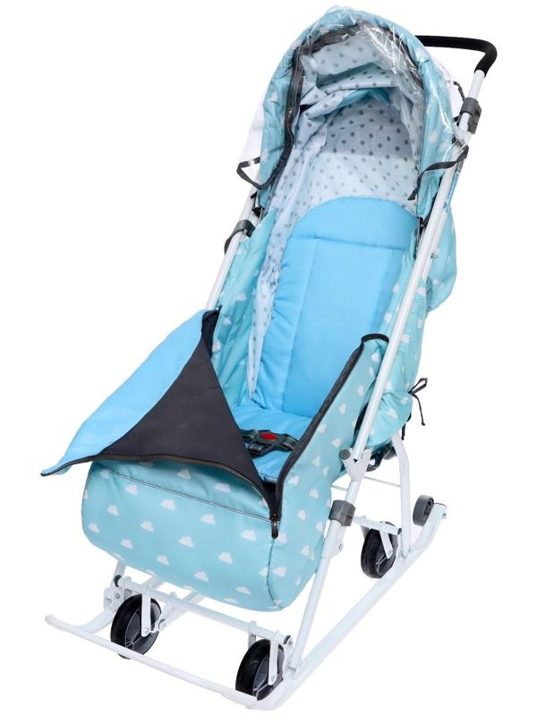 Санки-коляска «Наши детки 3-1К», принт с облачками, цвет голубой