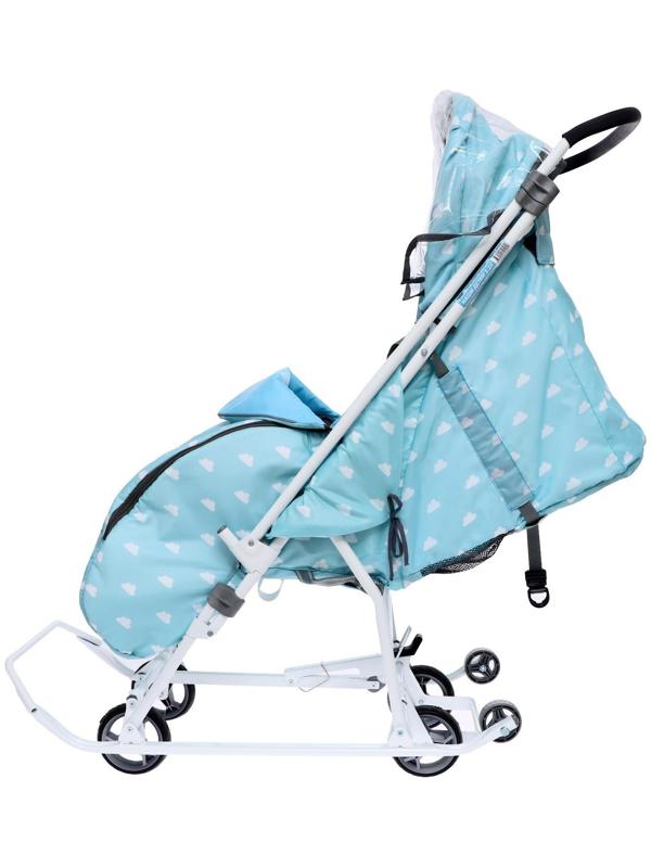 Санки-коляска «Наши детки 3-1К», принт с облачками, цвет голубой